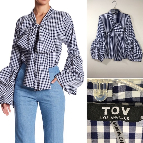 Tov Los Angeles Tops - TOV navy blue gingham blouse.  Size 38